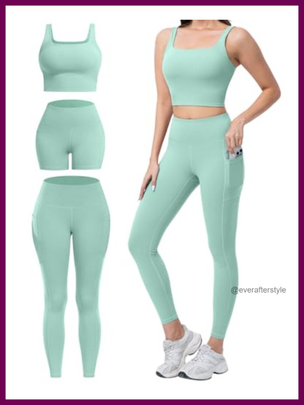 3 Piece Workout Set High Waisted Leggings Biker Shorts Sports Bra